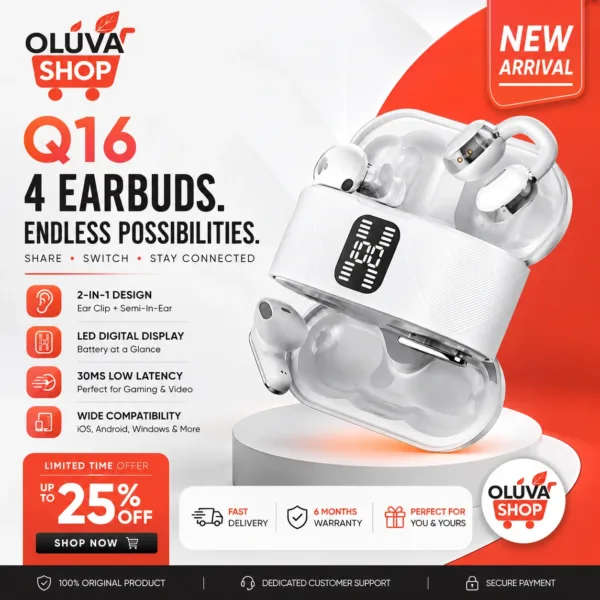 Q16 4-Earbuds Wireless Earphones – Ear Clip + Semi-In-Ear